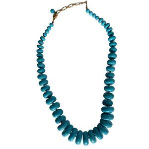 Vintage Lee Sands‎ Beaded Necklace 18" Teal Discs Gold Tone Beads and Chain
